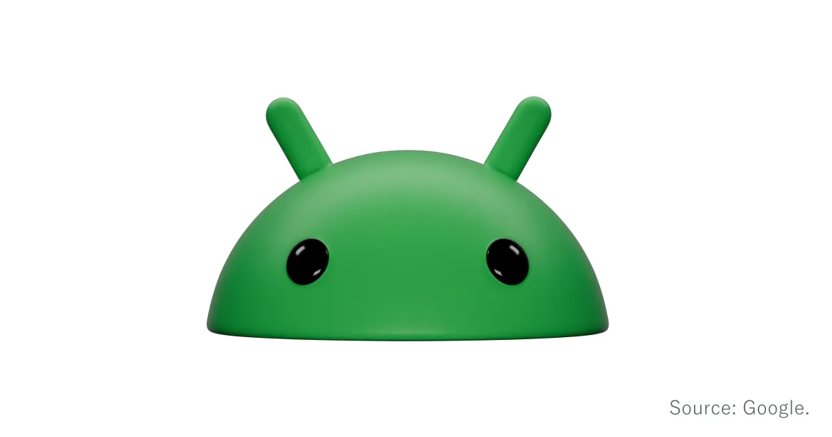 白い背景の中央に配置した公式Androidロボットの画像